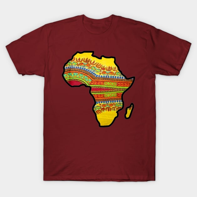 Red Dashiki Africa Map T-Shirt by artbyomega